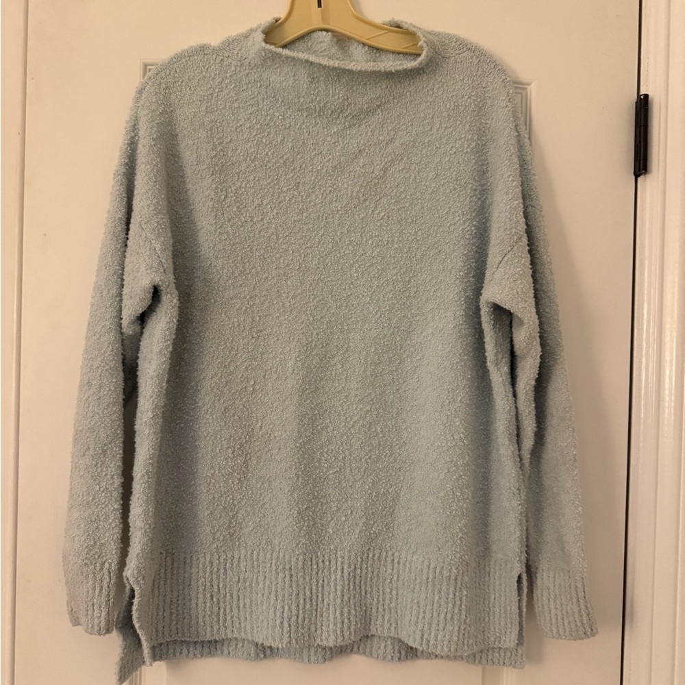 Eileen Fisher Soft Blue Cowl Neck Organic Cotton Loop Tunic Sweater
